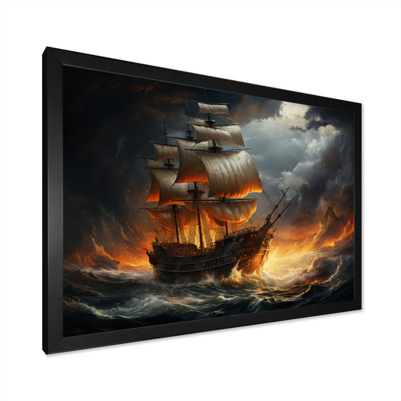 «Stormy Seas», art mural pirate, H 12 po x l 20 po x P 1 po, Cadre simple noir
