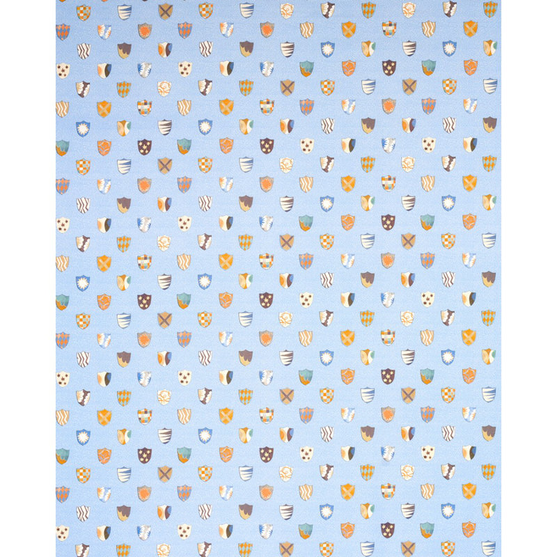 Schumacher x Happy Menocal Heraldic Fabric, Oxford Blue