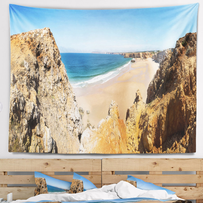 Paysage, baie rocheuse, Portugal, paysage, tapisserie, H 32 po x l 39 po
