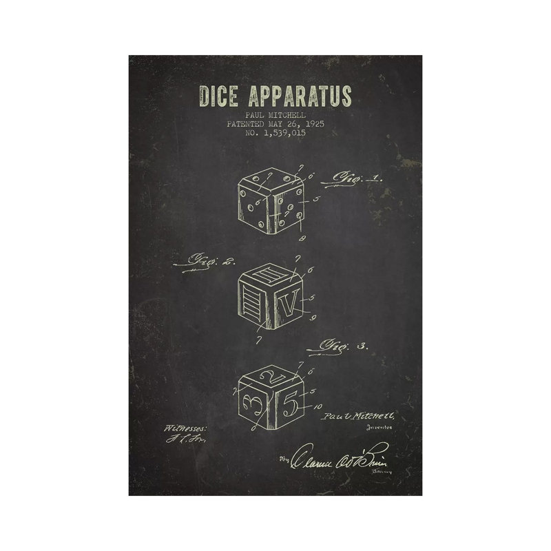 Paul Mitchell Dice Apparatus Patent Sketch (Charcoal) by Aged Pixel - Wrapped Canvas Gallery-Wrapped Canvas Giclée