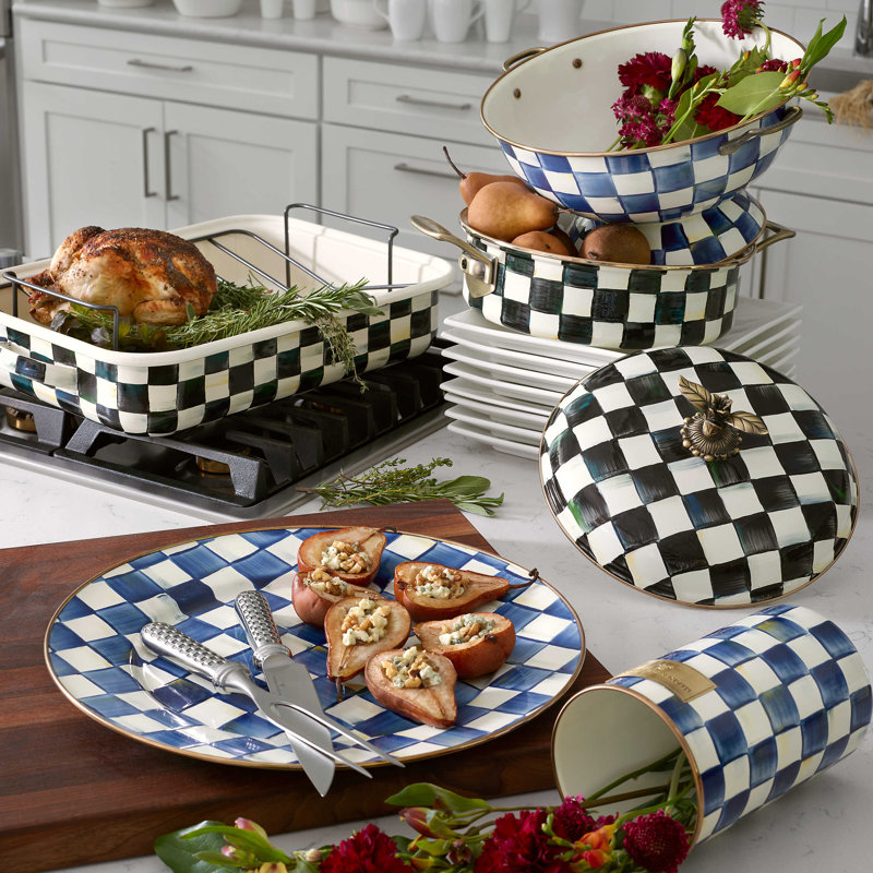 Check Utensil Crock, Blue/White