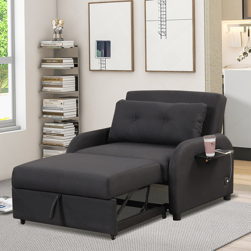 pull out sofa sleeper with 2 wing table side pocket and usb charge