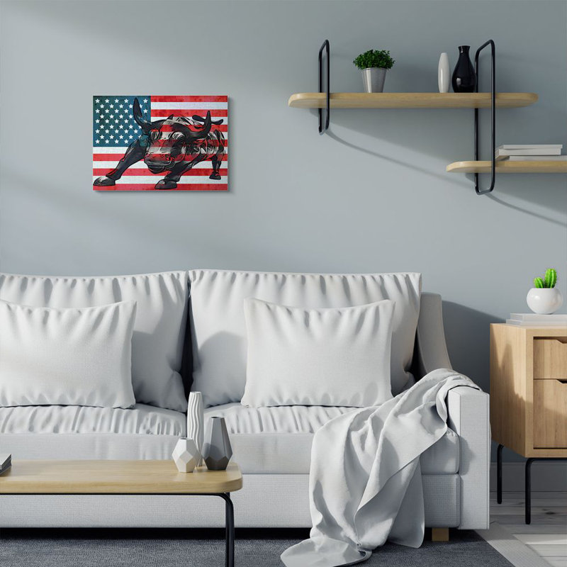 «American Flag USA Bull Design», impression sur toile, H 16 po x l 20 po x P 1,5 po, Toile tendue