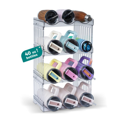 Organisateur de bouteille d'eau pour Stanley 40 oz, organisateur de cuisine et accessoire de bouteille d'eau, support de bouteille de vin empilable, support à vin, égouttoir facile à nettoyer, ensemble 4 niveaux