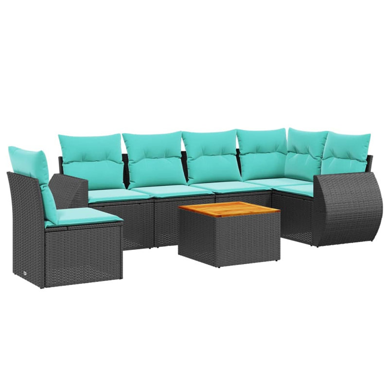  Ensemble de canapé de patio 7 pièces avec coussins en rotin de polyester noir