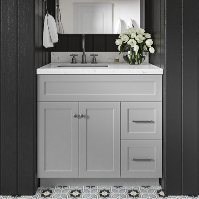 Meuble-lavabo sur pied simple 36 po avec comptoir en quartz Hamlet