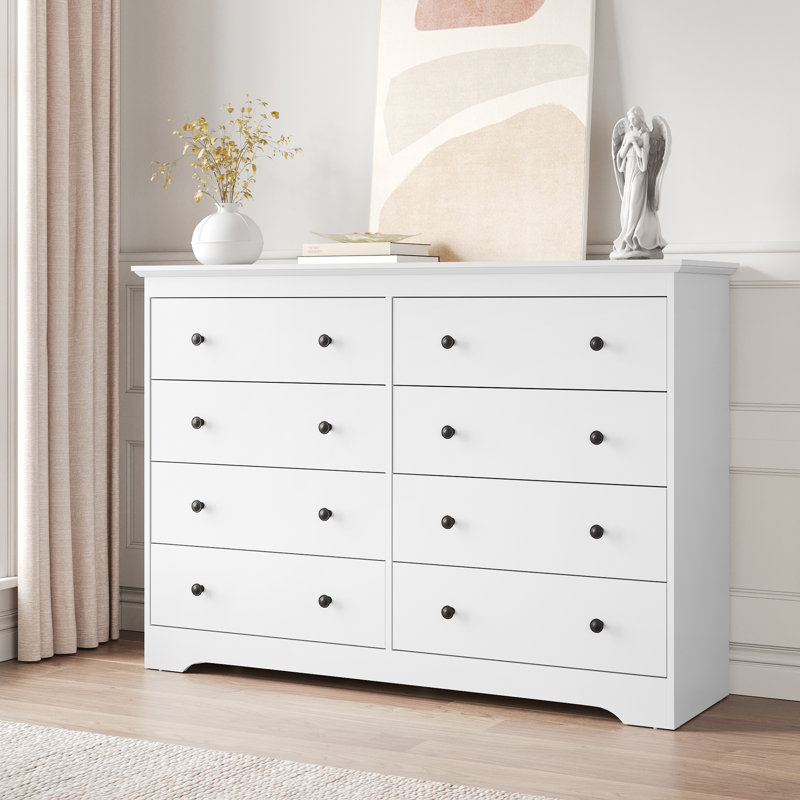 Commode 8 tiroirs pour chambre à coucher, salon, Blanc, 8