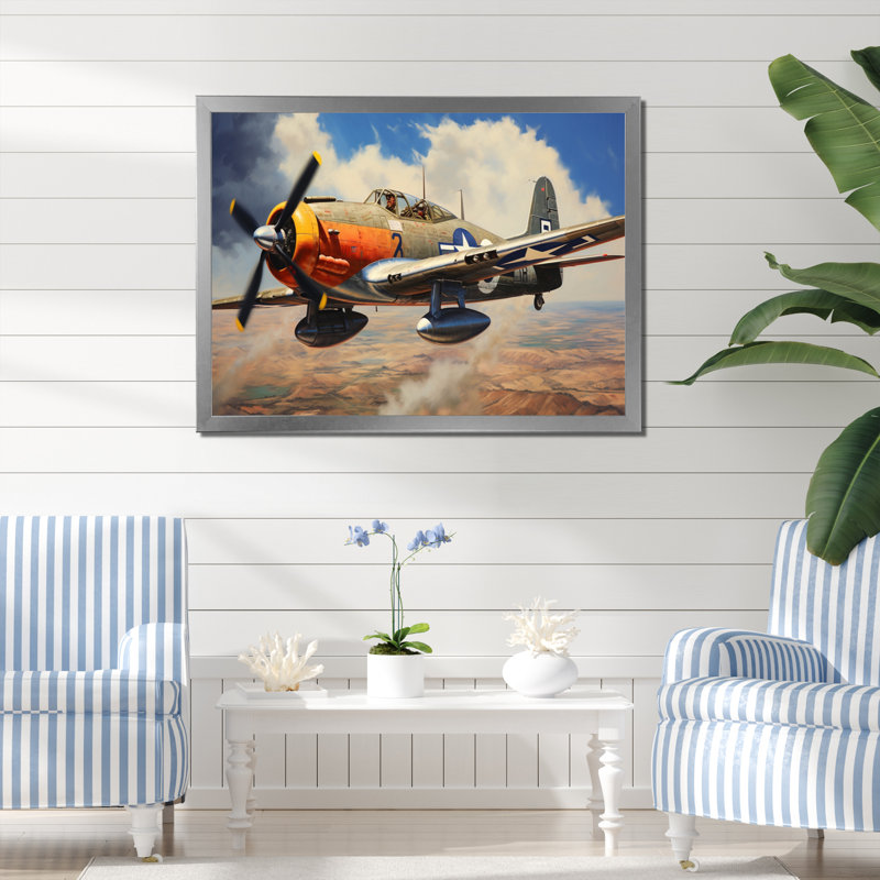«P51B Plane Skyline II», reproduction sur toile, H 24 po x l 32 po x P 1 po, Cadre photo argenté