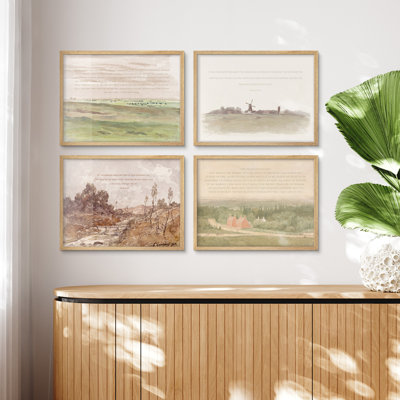 4-Piece Watercolor Bible Verse Wall Art Set – Vintage-Style Scenic Framed Prints with Christian Quotes for Traditional Interiors