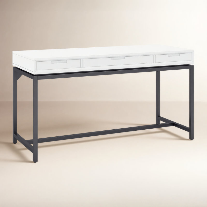 Bureau Lars Mid Century, H 31,50 po x l 60 po x P 24 po, Blanc/Noir