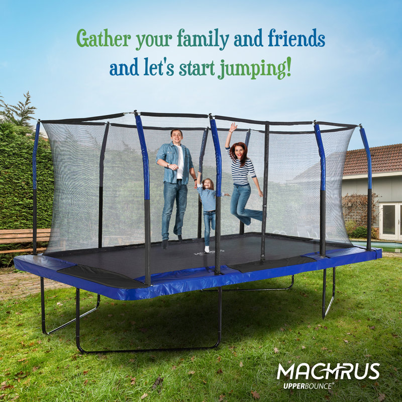 14 ft x 9 ft Black and Blue Rectangular Trampoline with Enclosure