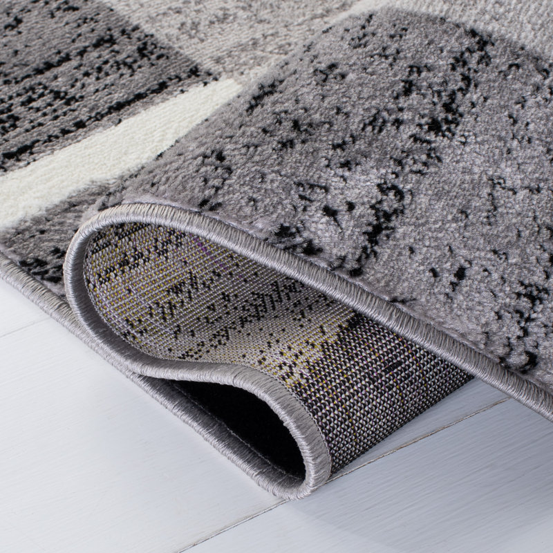 Tapis gris / rouge Anastos, Rectangle 5 pi 5 po x 7 pi 7 po