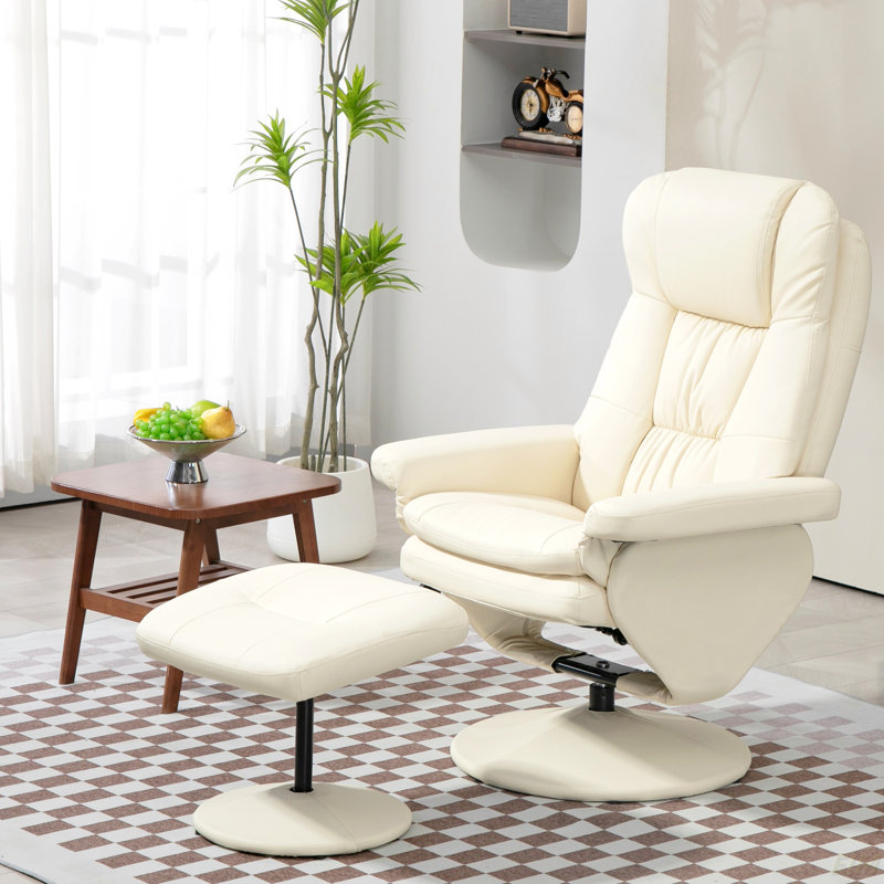 Recliner And Ottoman With Wrapped Base, Swivel PU Leather Reclining Chair With Footrest For Living Room, Bedroom And Home Office (Chair)