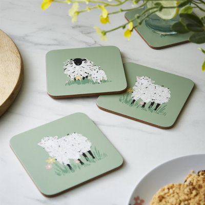 Woolly Sheep Square 4 Piece Coaster Set