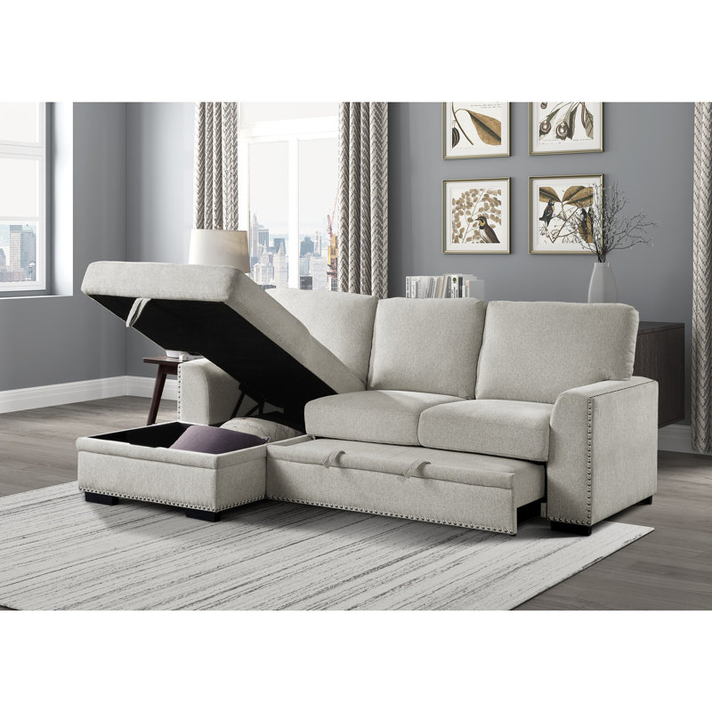 Upholstered L-Shaped Sectional, Beige Chenille, Left Hand Facing