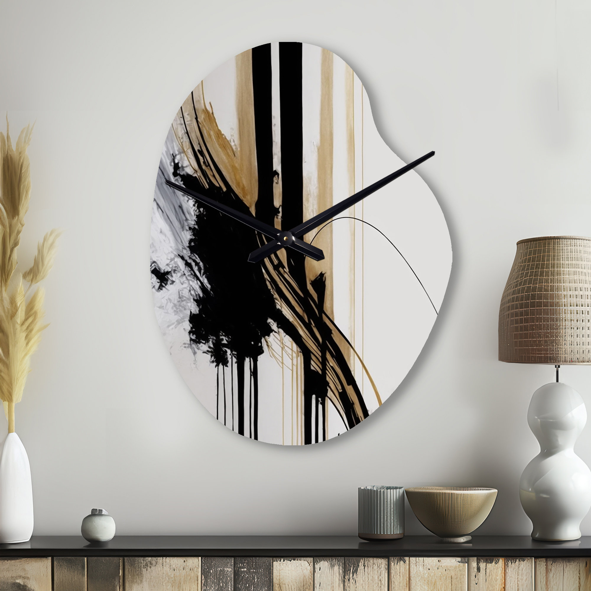 Abstract Style Clock Design Art Golden Minimalist Abstract II - Abstract Unique Shape Metal ...