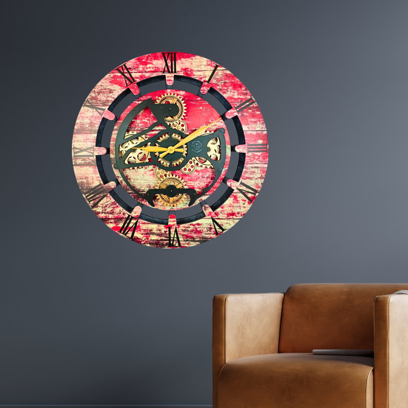 Solid Wood Wall Clock, Red Lava