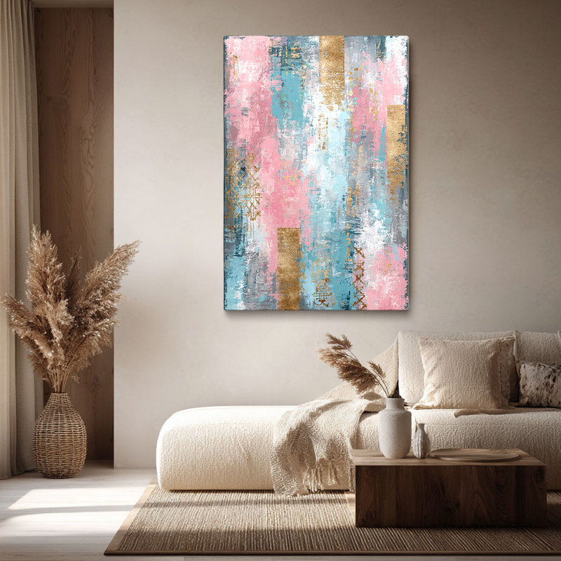 Toile de luxe abstraite rosé sarcelle, accent doré - Studio, 24*16 inch (60*40*2cm)