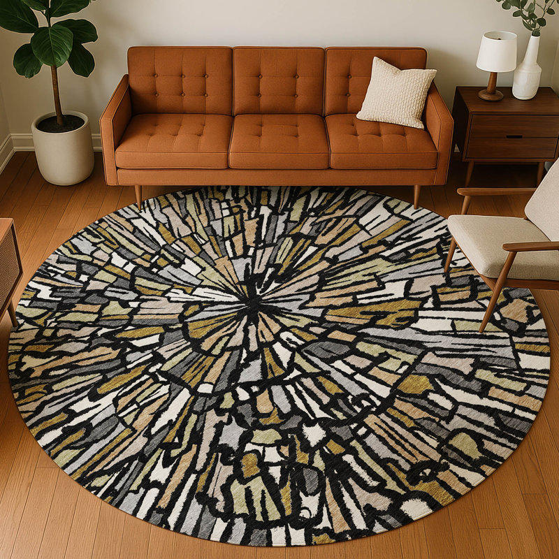 Machine Washable Indoor/Outdoor Chantille ACN2514 Modern Rug, Round 8', Black