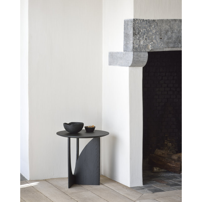 Geometric Solid Wood End Table, Black