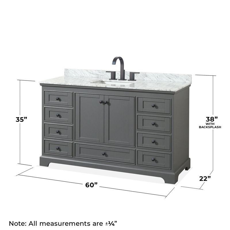 Deborah 60'' Single Bathroom Vanity with Marble Top, Dark Gray, Mattle Black