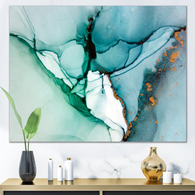 Turquoise et vagues de marbre vert - décoration murale moderne en toile