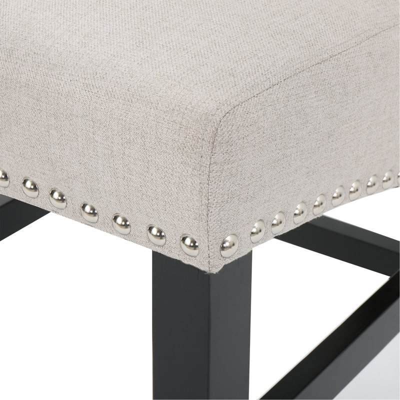 Tabouret de comptoir rembourré 25 po avec garniture cloutée de 25 po (ensemble de 2), blé / noir mat, tissu