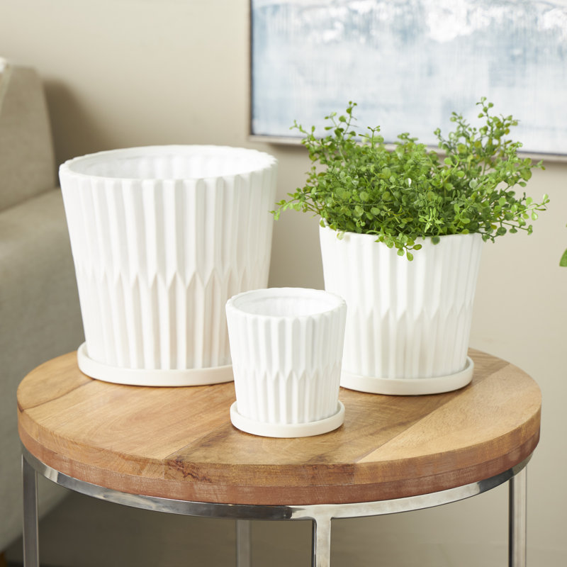 Ensemble de pots à fleurs nervurés en céramique 3 pièces Cole and Gray, Blanc