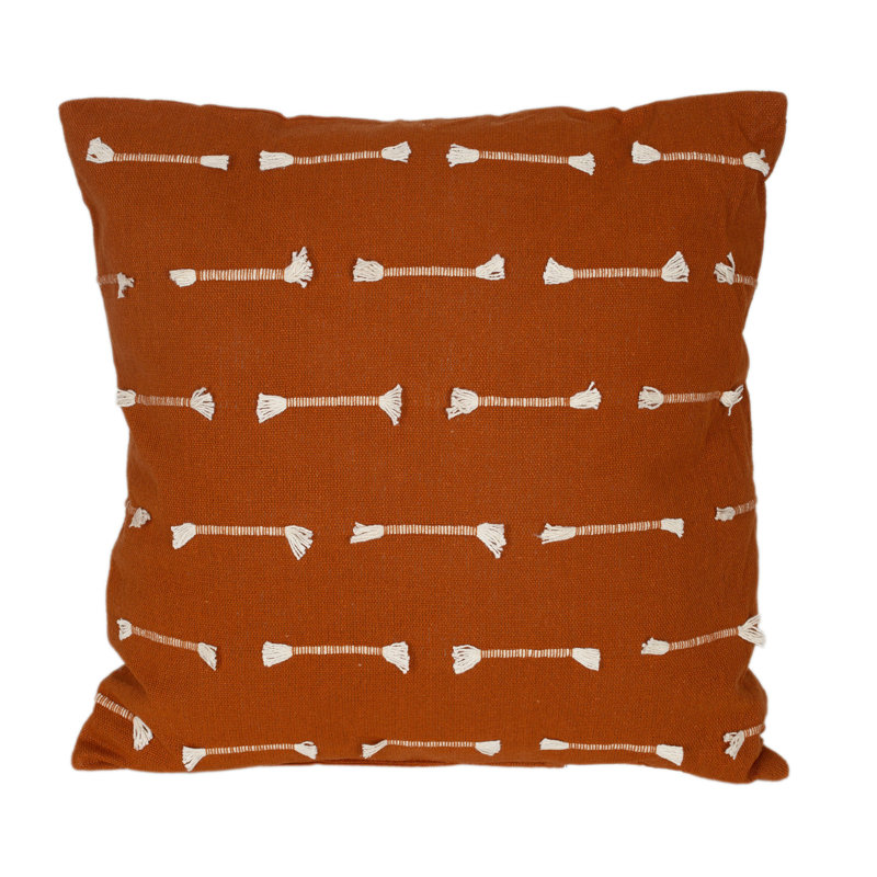 18" Terra Cotta Embroidered Cotton Square Throw Pillow