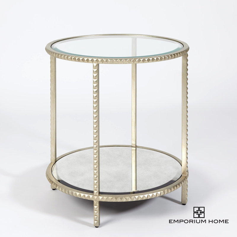 Emporium Home Glass Top End Table, 26.5" H x 24.5" W x 24.5" D, SIlver