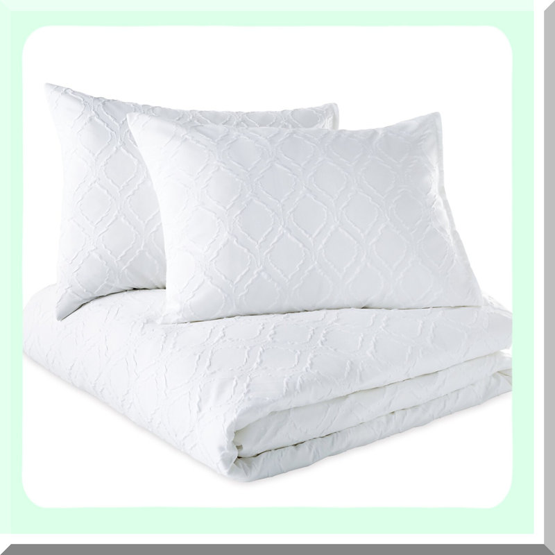 Luxury Cloud Comforter Set - Full/Queen Size - White - Soft Microsculpt Fabric - Ogee Pattern - Solid Color - Cozy Sham Included - Bedding Set