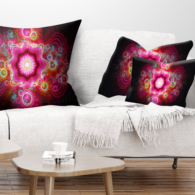 Fleur fractale rose vif - coussin abstrait imprimé