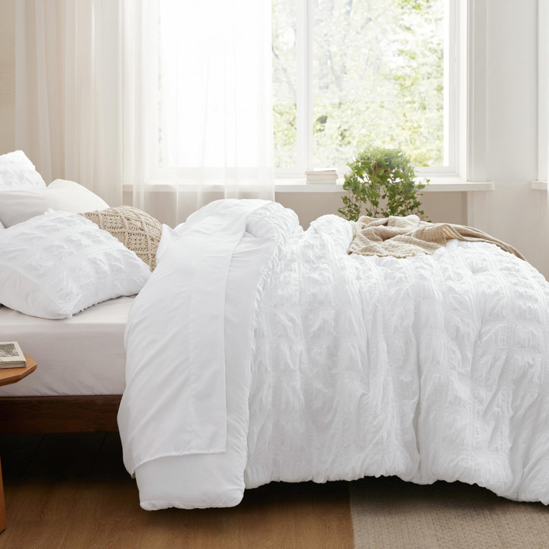 Ensemble de literie Bed in a Bag pour lit simple TG - 5 pièces, ensemble d'édredon à carreaux en tissu à carreaux, ensemble de lit Boho blanc léger et léger avec édredons pour lit simple TG, draps, taie d'oreiller et taie décorative