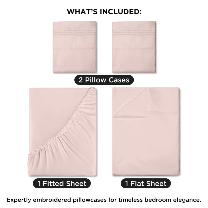 Royale Linens 4 Piece Sheets Set - Soft Brushed 1800 Microfiber Bedding - 1 Fitted and 1 Flat Sheet, 2 Pillow cases - Wrinkle Free & Fade Resistant - Hotel Luxury Bed Sheets Set