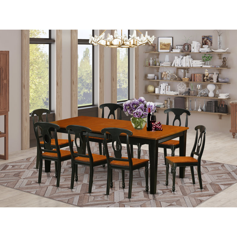 Ensemble de mobilier de salle à manger 9 pièces comprenant une table de cuisine rectangulaire avec rallonge papillon et 8 chaises, noir et cerise