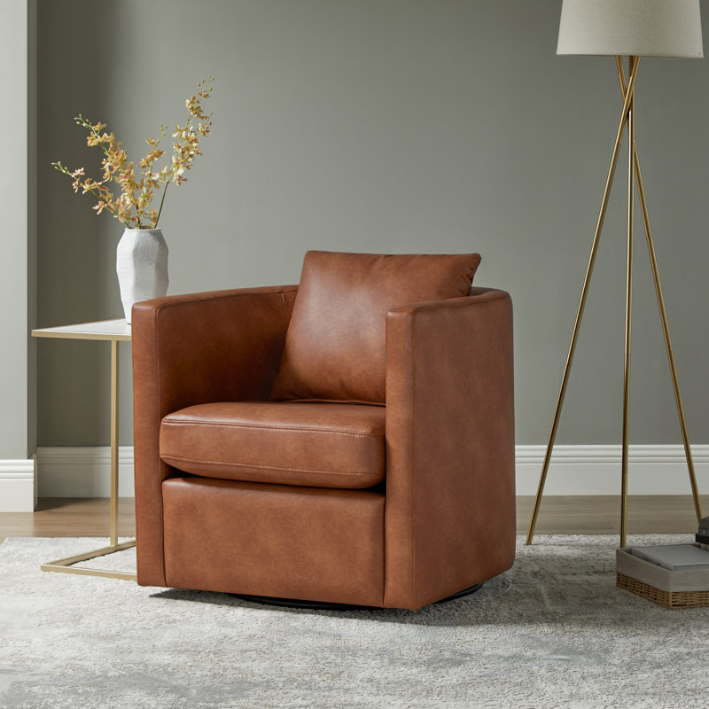 Fauteuil demi-tonneau pivotant Riona Midnight, Polyester brun et polyuréthane