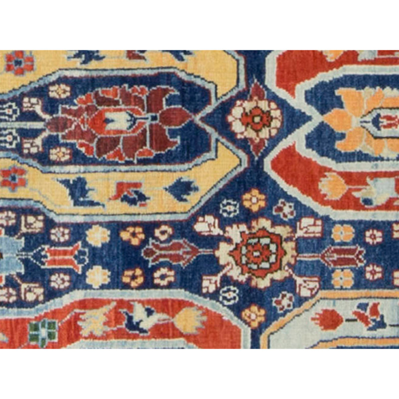 Hand-Knotted High-Quality Navy, Blue, and Red Runner