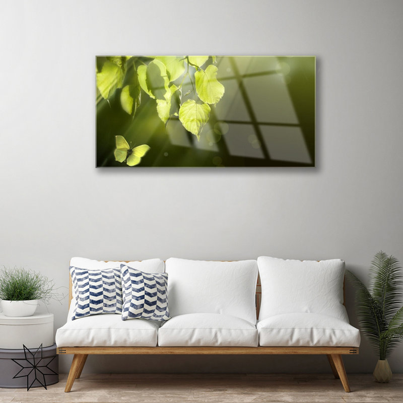 Nature Butterfly Leaves 1 Piece Wall Art on Glass
