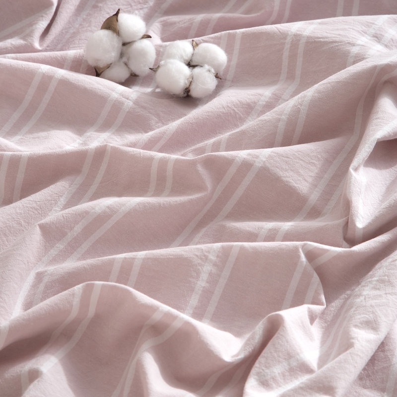 LIFETOWN Striped Duvet Cover Set 100% Washed Cotton Material Soft Linen Feel 3 Pieces Bedding Set, Pink/White Striped
