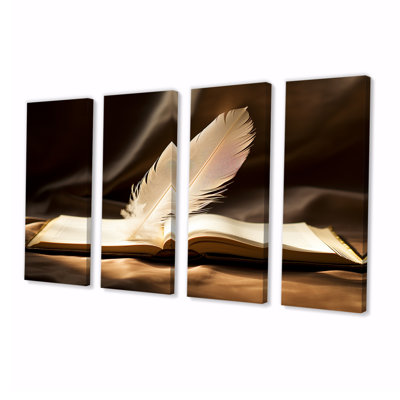 Feather Of Inspiration Writing The Book I - FeathersWall art Wall Art 4 Piece