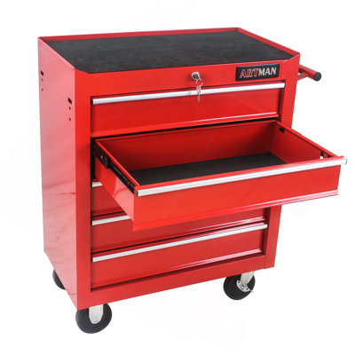 5 Drawer Tool Chest, Tool Storage Cabinet For Garage Storage With 4 Wheels And Locking System, RED