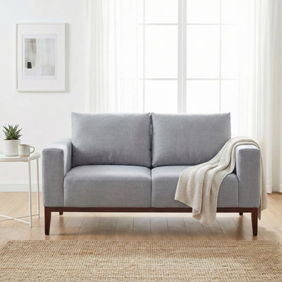 Roma Loveseat in Soft Grey Fabric with Wood Legs, 64"