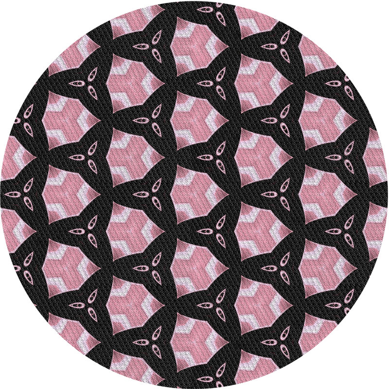 Tapis noir/zone rose à motifs, Rond 7 pi