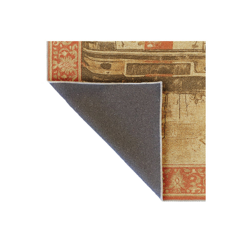 Tapis bleu tissé lavable rétro Mosso, 2' x 2'11"