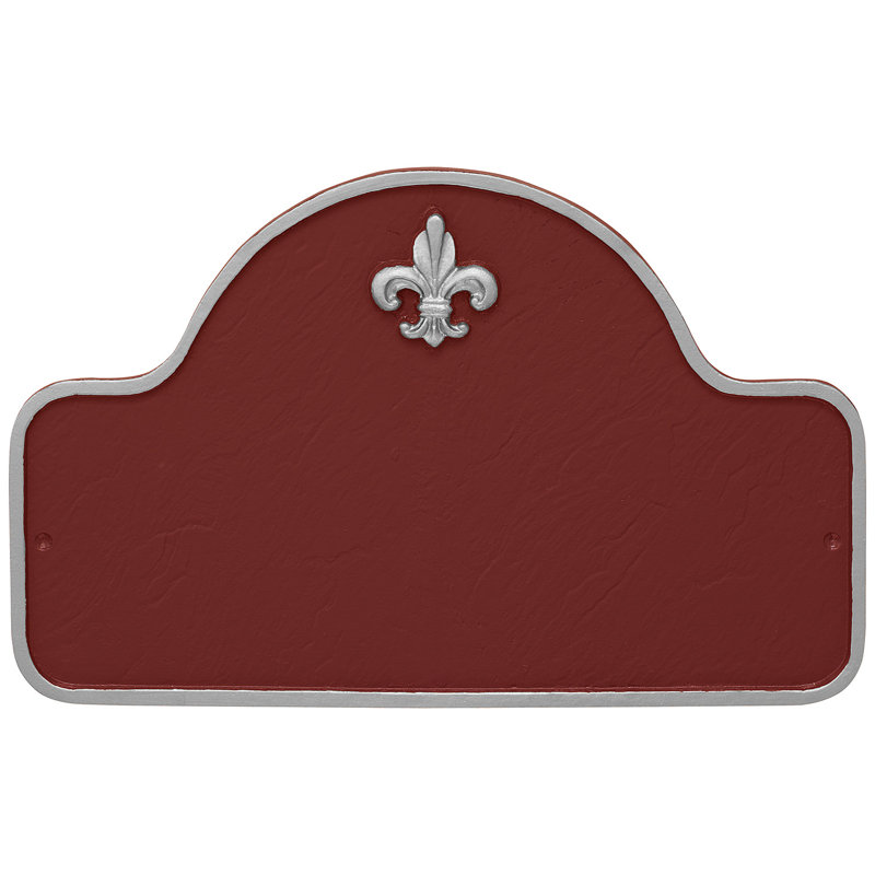 Plaque d'adresse à deux lignes Fleur de Lis Lexington, Rouge brique / Argent, Oui