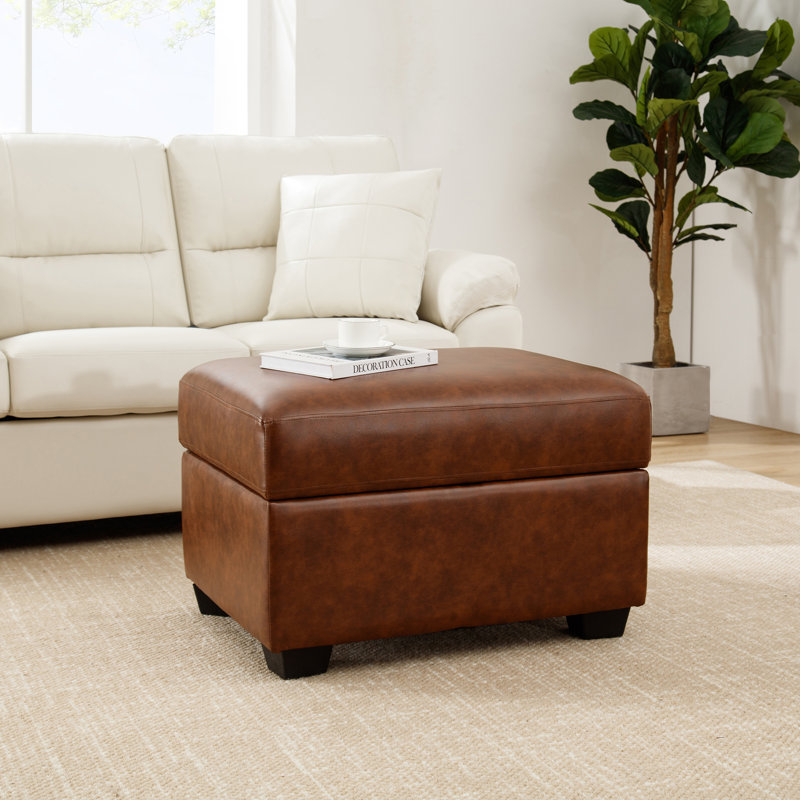 Repose-pieds en similicuir avec rangement, repose-pieds, Brun