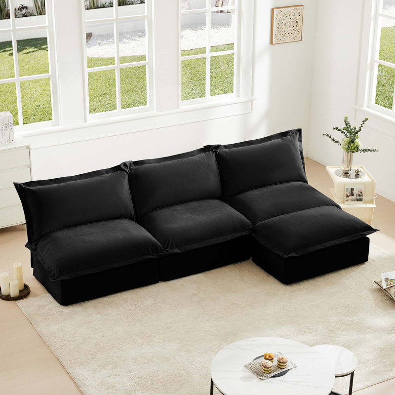 Canapé modulaire rembourré sans accoudoirs à 3 places avec repose-pieds réversible, canapé modulaire sans accoudoirs, tissu