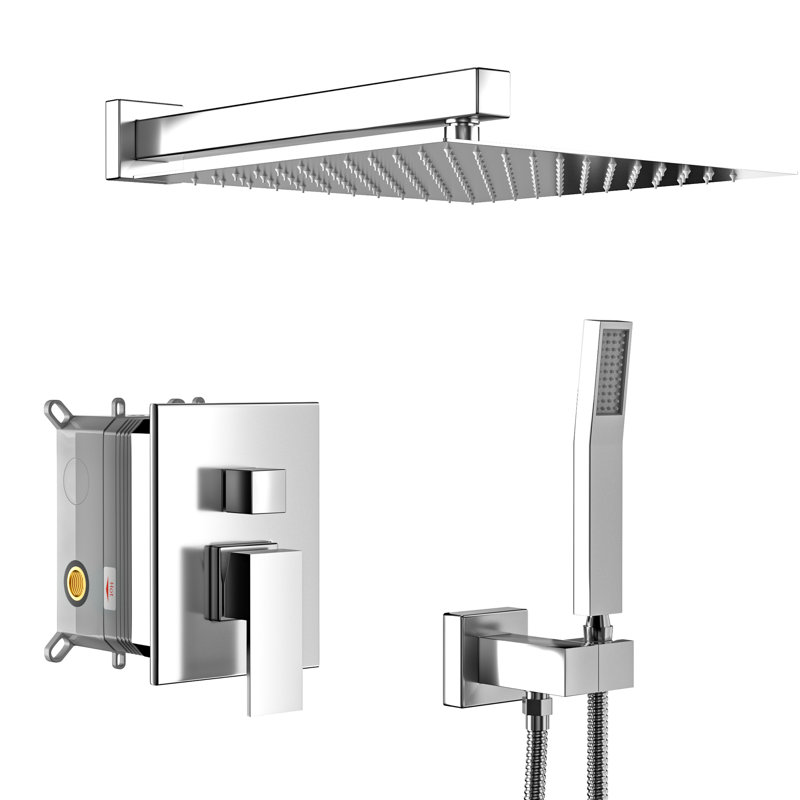 Douche double en acier inoxydable - avec système de fixation murale à pluie réglable à 360 ° et douchette à main pour douche relaxante
