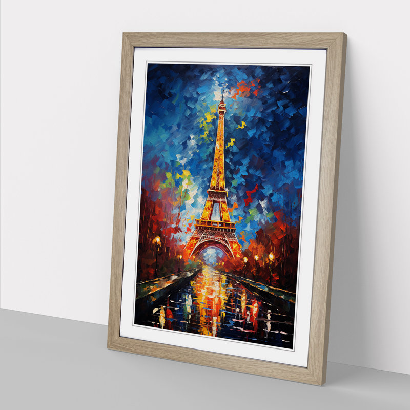 Eiffel Tower Action Painting - Single Picture Frame Print on Wood, Oak Framed, 64cm H x 46cm W