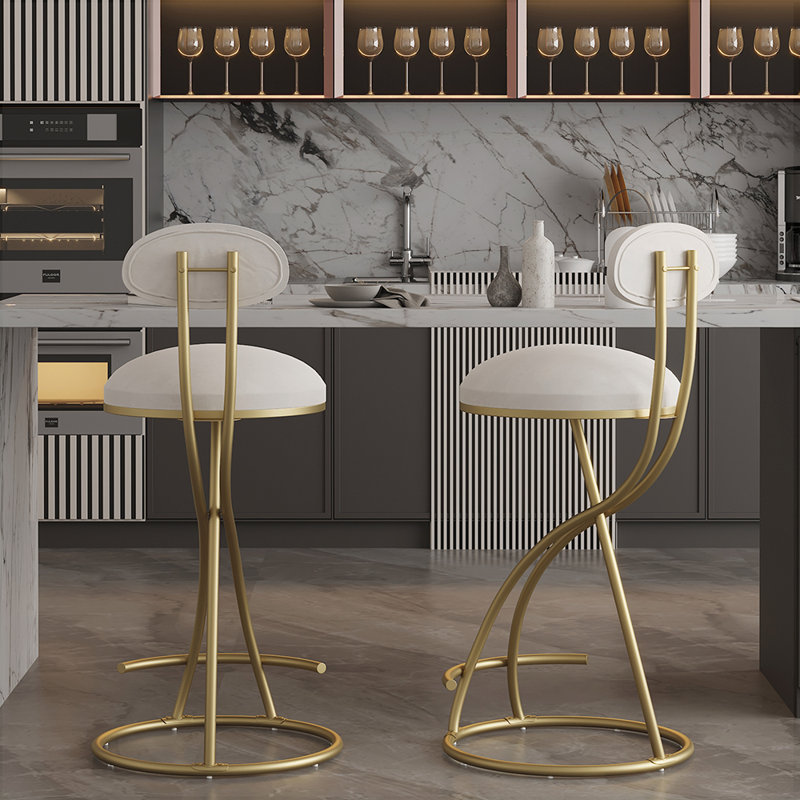 Sturgis Upholstered Counter Stool with Metal Frame, White, Gold